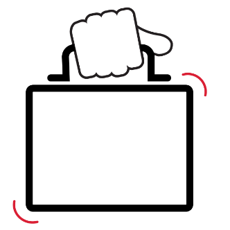 Black icon of house with red door.